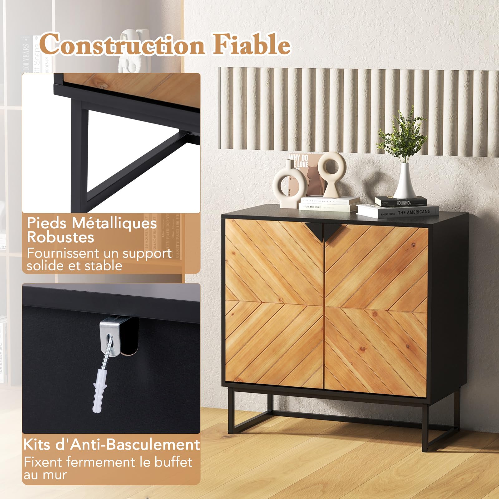 GOPLUS Buffet Salle à Manger, Meuble Bas de Rangement à 2 Portes, Pieds Surélevé en Métal, Buffet Cuisine Rangement Style Moderne du Milieu du Siège pour Salle à Manger, Salon, 80 x 40 x 80 cm (Noir)