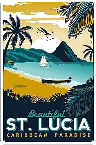 Letreros de metal vintage para colgar en la pared, diseño de San Lucía, Paraíso caribeño, peste para decoración del hogar, dormitorio, 12 x 8