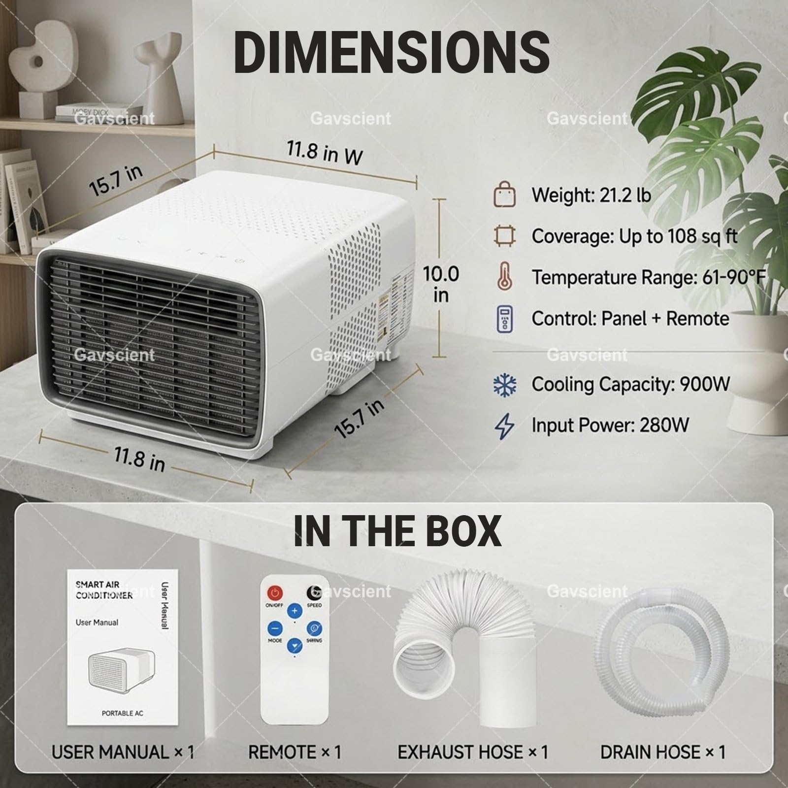 Climatizador Portátil para Autocaravanas, 2700 BTU Mini Enfriador de Aire, 280W Bajo Consumo de Energía, 3 en 1, 45dB Silencioso para Aventuras