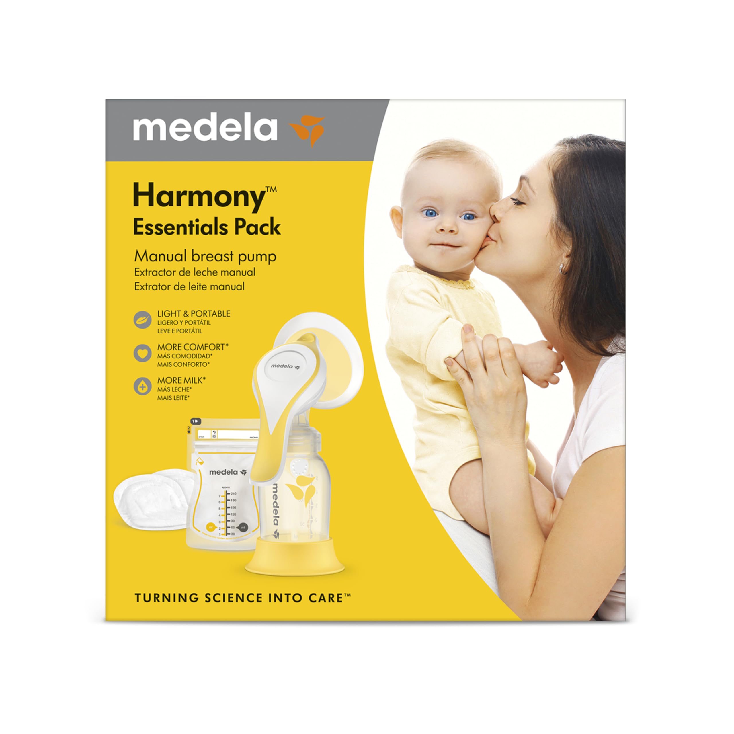 Medela Harmony Essentials Pack – Set mit Harmony Handmilchpumpe, PersonalFit Flex Brusthaube, Muttermilchbeuteln und Stilleinlagen – Ideal für unterwegs
