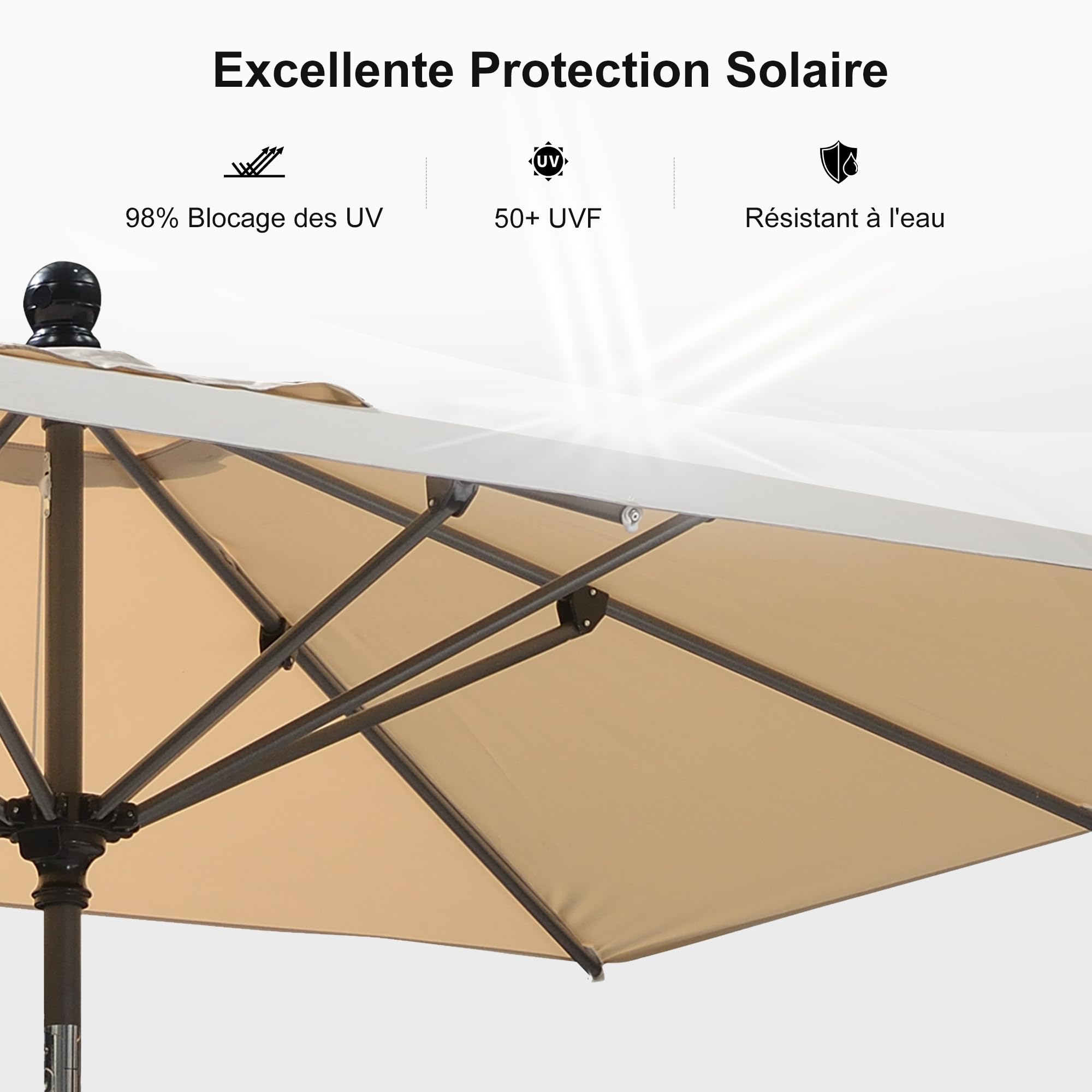 PURPLE LEAF Parasol Balcon 180 x 270 cm Rectangulaire Beige Anti-Rouille | Structure renforcée, Anti-vent, Résistant aux intempéries, Polyester 200 g/m², 8 Baleines robustes, Mât en aluminium, Jardin