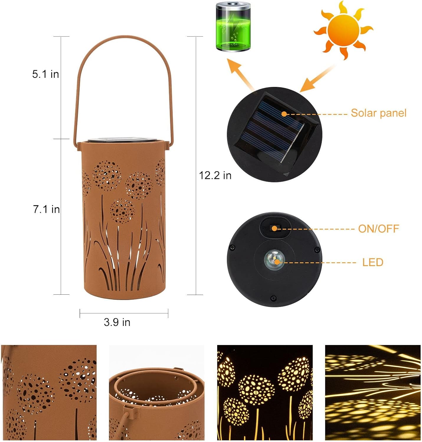 Solar Lanterns Outdoor Waterproof - Dandelion Solar Table Lamp Metal Decoration, Solar Table Lights for Desk Patio Lawn Patio Pathway Landscape Courtyard Backyard Yard Garden Art Decor(2 Pack)