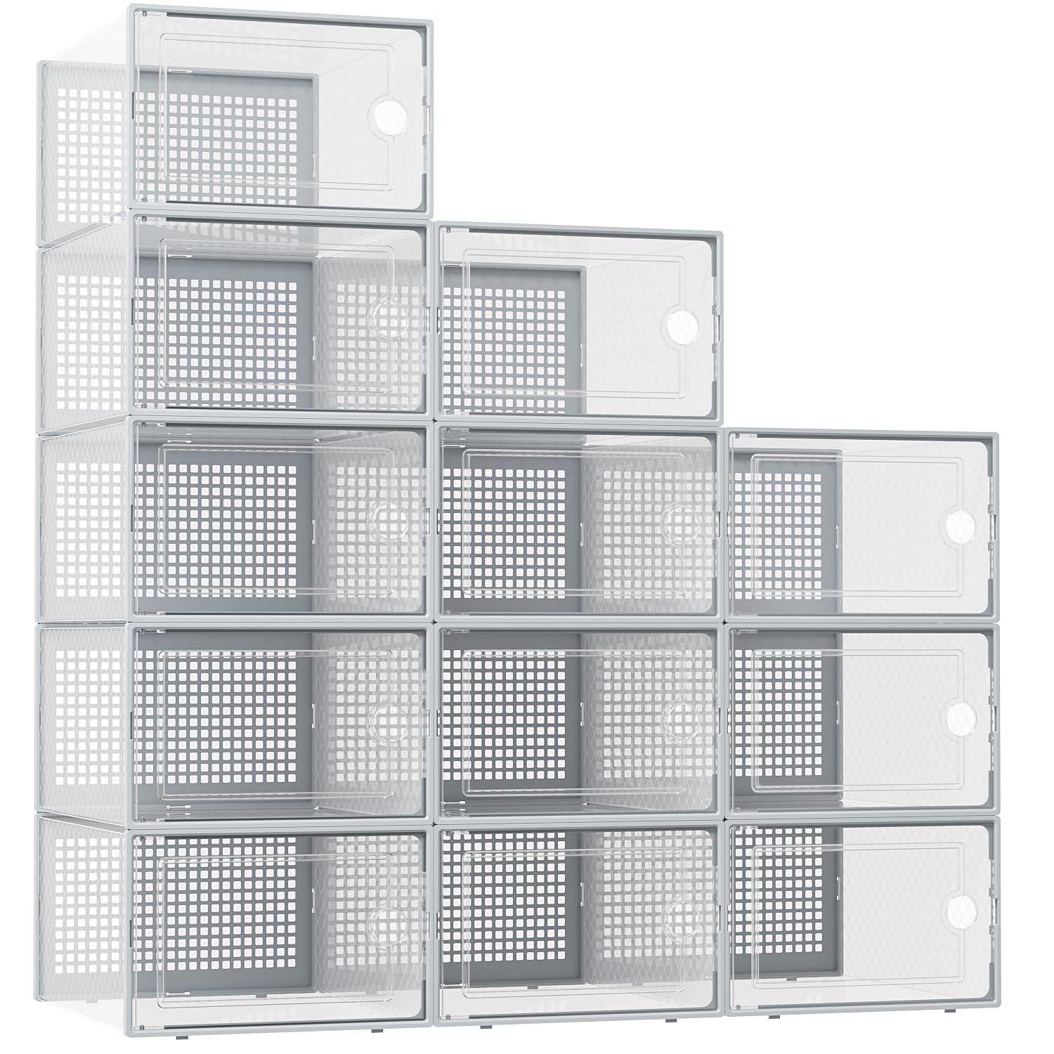 Kuject XX-Large Shoe Storage Boxes 12 Pack, Clear Stackable Shoe Organizer