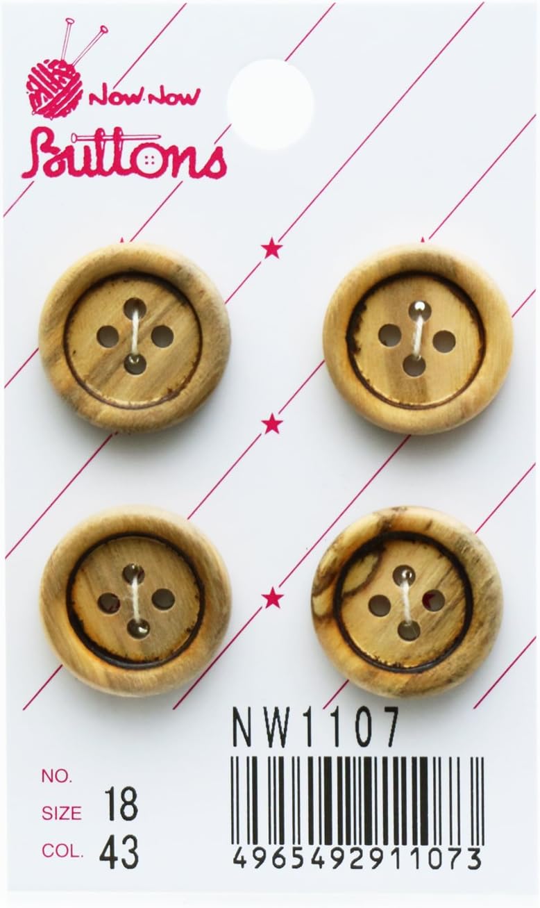 Kiyohara NW1107 Now Buttons, 0.7 inches (18 mm), Wood Buttons, 4 Pieces