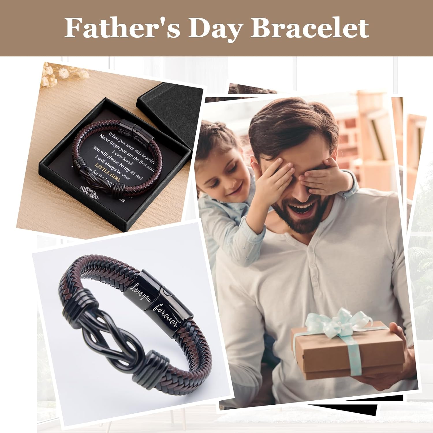 Christmas Gift For Dad From Daughter - Kont Bracelets For Men Lettering Love You Forever Brown Braided Leather Stainless Steel Infinity Bracelets Dad Birthday Gifts From Daughter - Image 5