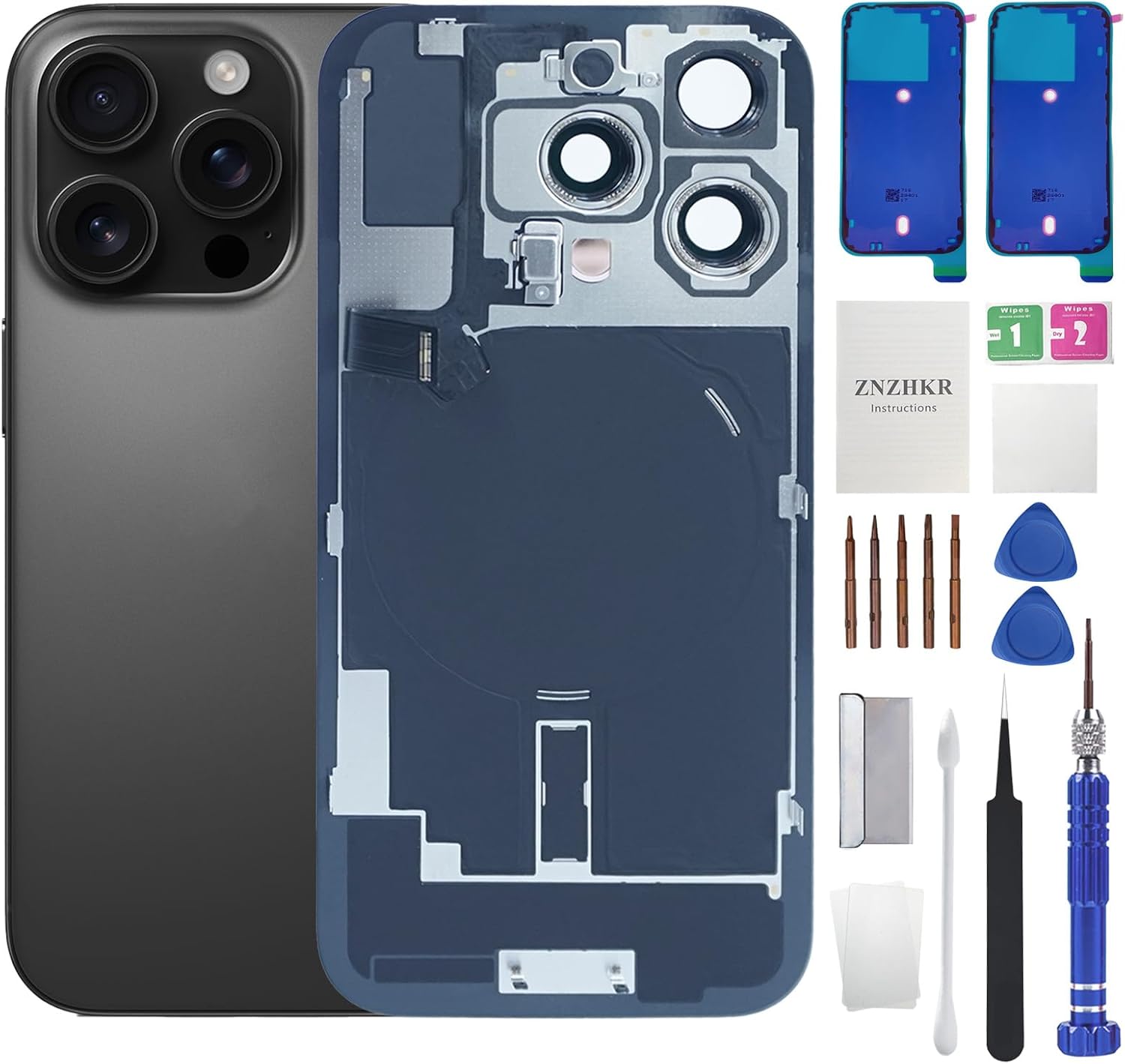 16 Pro Back Glass Replacement with Wireless Charging Flex Cable and Camera Frame All Parts for iPhone 16 Pro(6.3Inch Desert Titanium) Replacement of Equipment Waterproof Tape