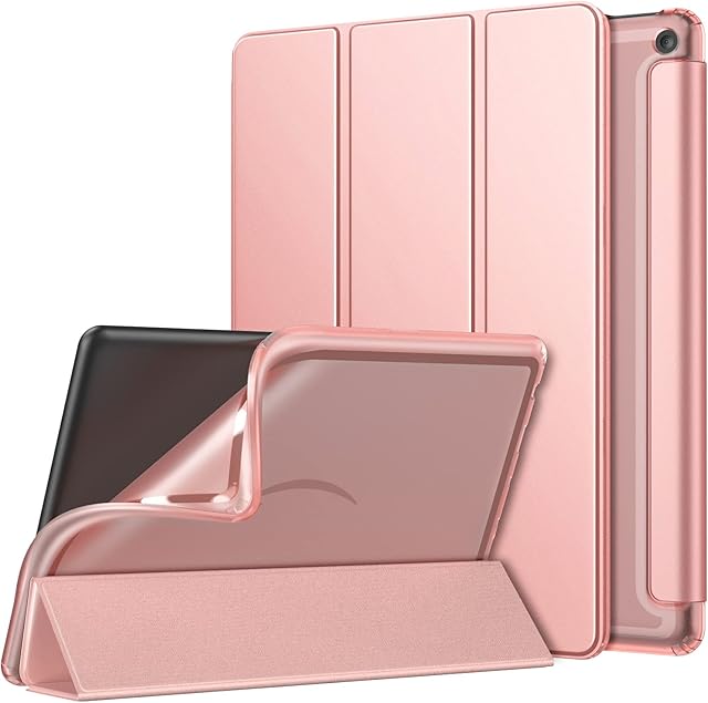 MoKo Case Fits All-New Kindle Fire HD 10 & 10 Plus tablet (11th generation, 2021 release) 10.1", Soft TPU Translucent Frosted Back Cover Slim Smart Shell, Auto Wake/Sleep, Rose Gold