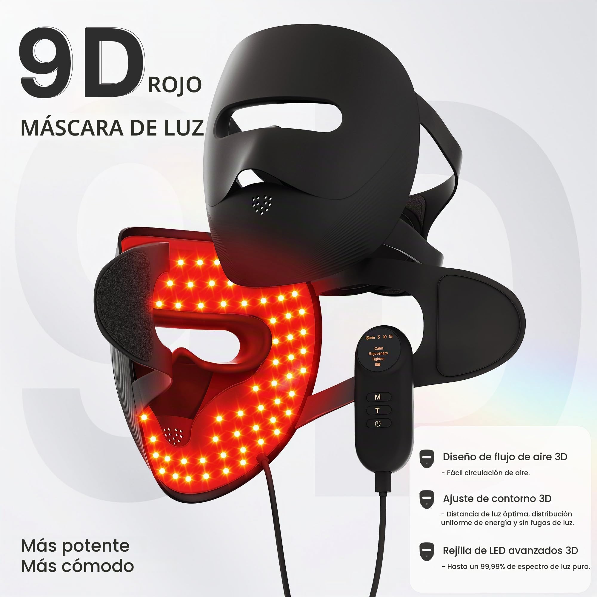 VRAIKO 9D Máscara LED Facial, máscara de terapia de luz roja con 4 modos, 328 LED, diseño de flujo de aire 3D y bloqueo de luz para spa facial cómodo, regalos de belleza premium para mujeres (Negro)