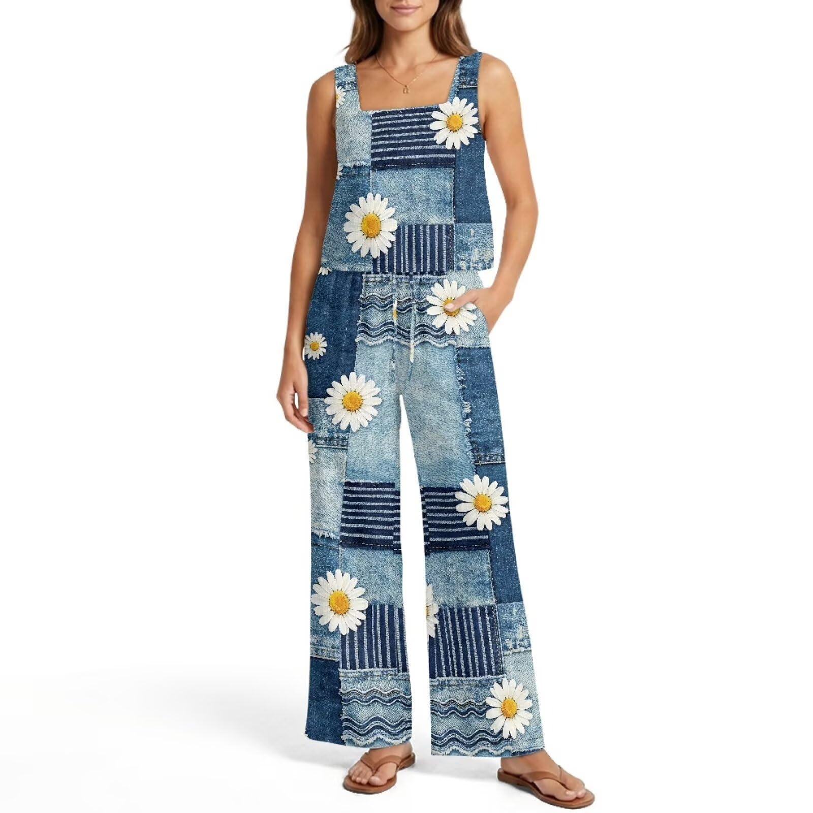 Xoenoiee Daisy Denim Patchwork Damen 2-teiliges Set 2026 Sommer-Outfits XXL