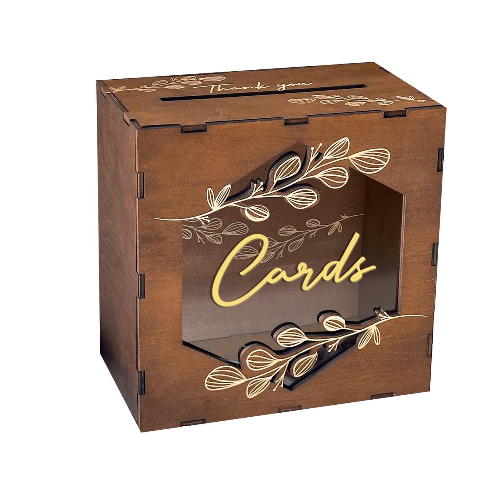 Caja de recuerdos de madera rústica para bodas y cumpleaños con ventana transparente elegante