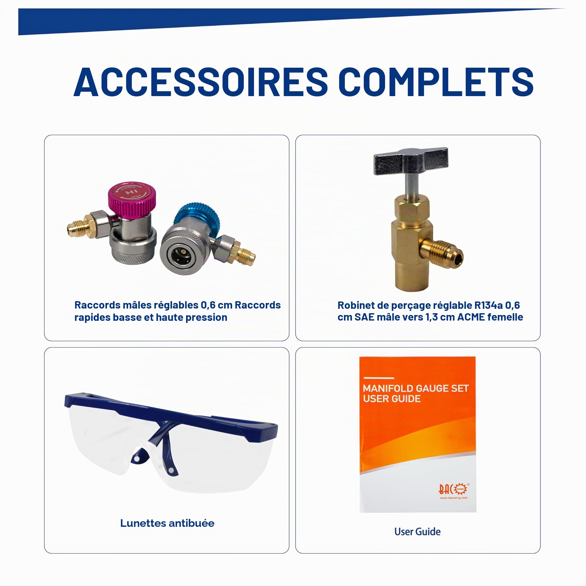 BACOENG Recharge Climatisation Voiture, R32 R134a Recharge Kit avec Tuyau, Manometre Climatisation Kit de Remplissage Gaz, Convient aux Réfrigérants R410A R407C