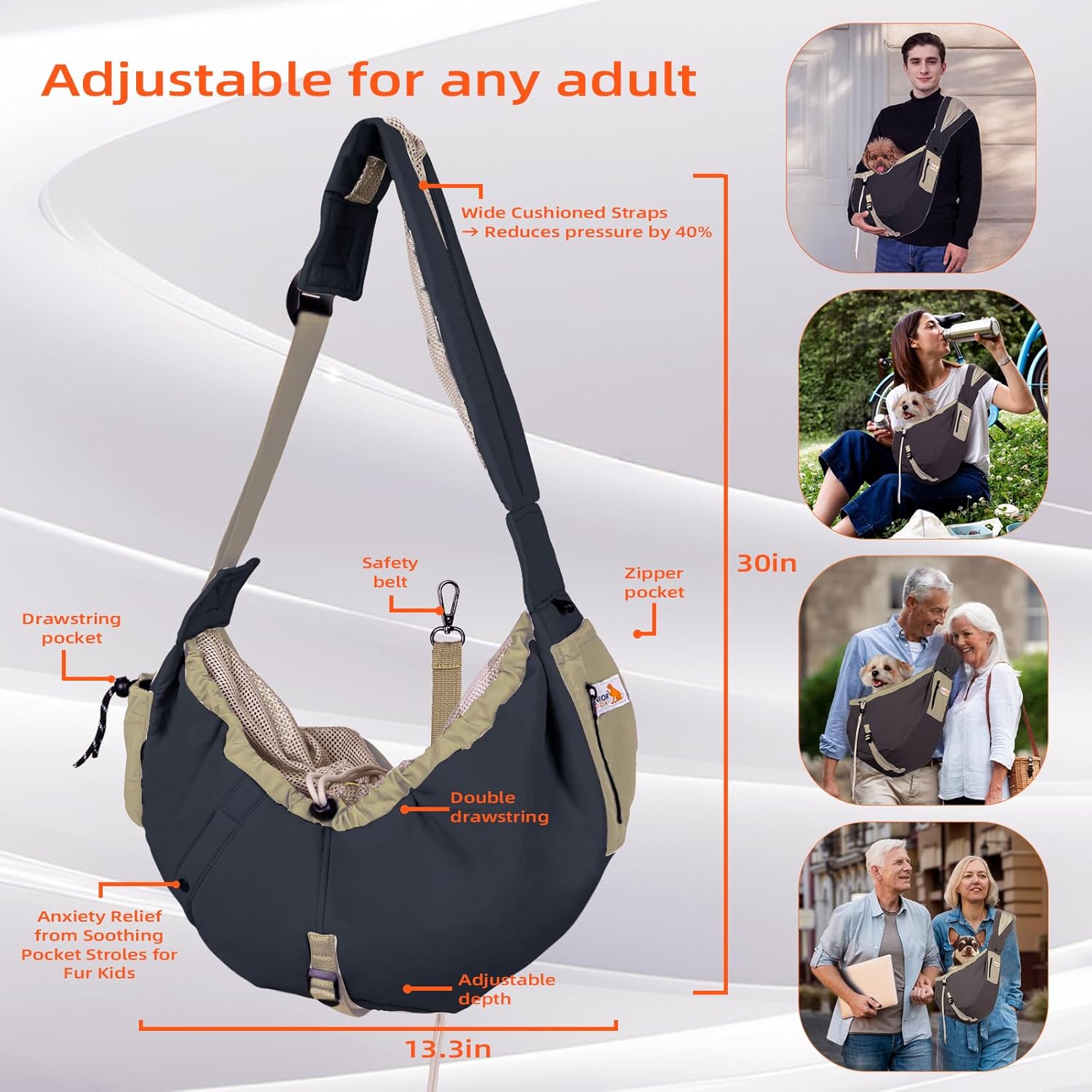 Dog Carrier Sling,Dog Carriers for Small Dogs & Cats Under 20 lbs,Puppy Carrying Backpack Pet Purse with Pockets,Adjustable Shoulder Strap,Hands Free for Travel (Black)