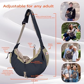 Dog Carrier Sling,Dog Carriers for Small Dogs & Cats Under 20 lbs,Puppy Carrying Backpack Pet Purse with Pockets,Adjustable Shoulder Strap,Hands Free for Travel (Black)