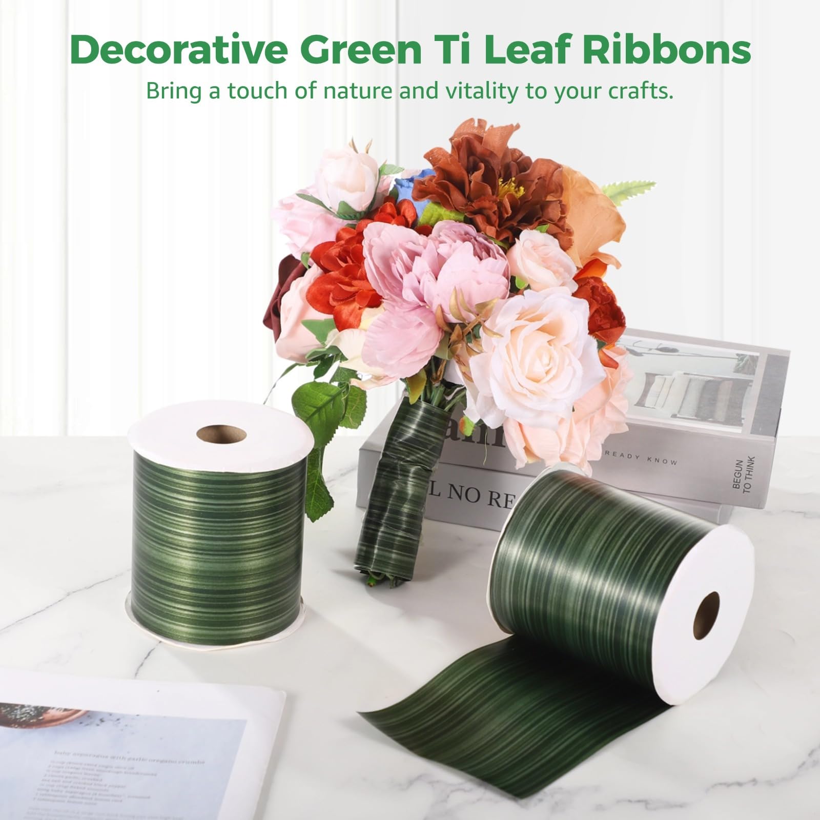 2 rollos de cintas florales de hoja de Ti verde, cintas de plástico decorativas impermeables para arreglos florales, manualidades, proyectos de bricolaje, decoraciones de fiesta y boda