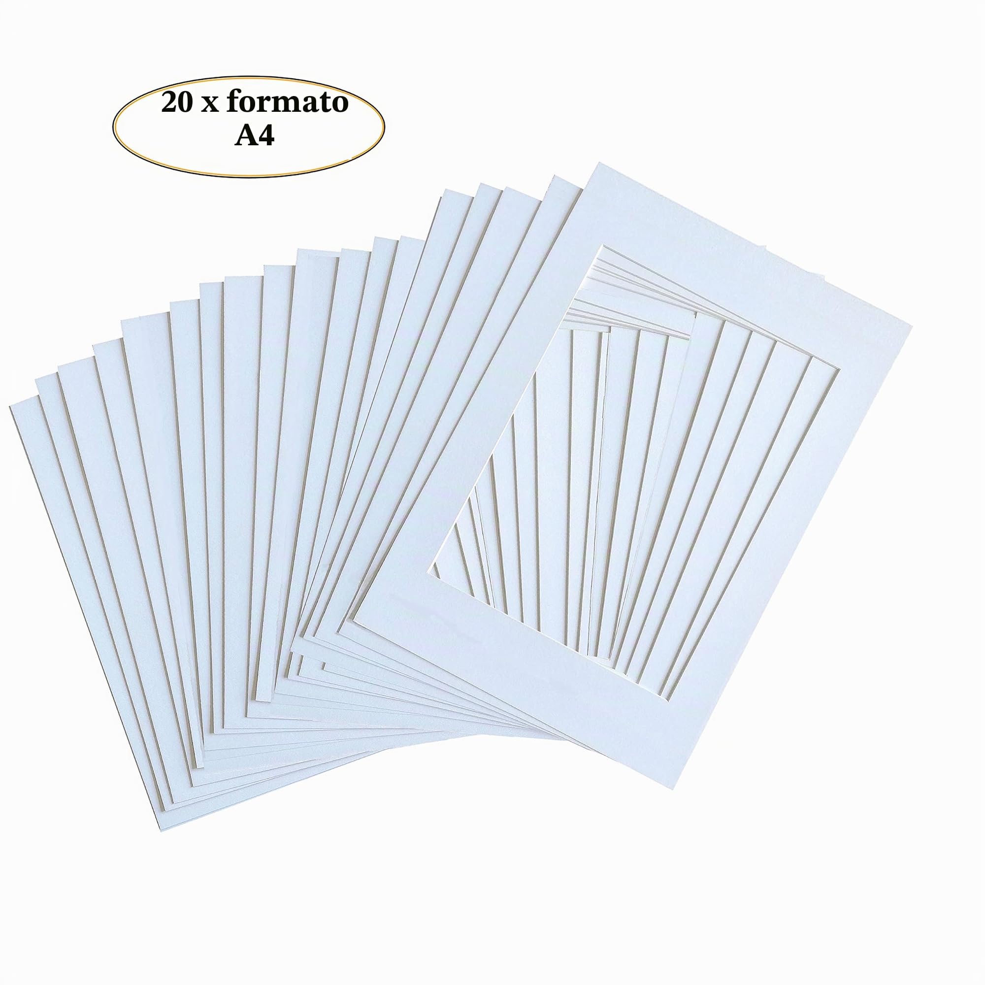 TUKA-i-AKUT 20x Passe-partout da A4 (per Foto da 20x30 cm), Senza Acidi e Resistente All'invecchiamento, Passepartout per Inquadrare Foto, Poster, Stampe d'arte, ecc. Bianco, TKD9100-A4-20x