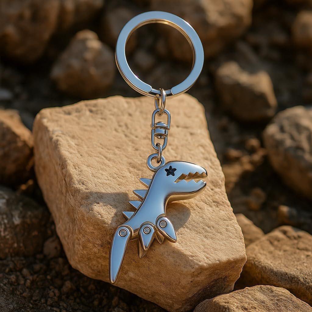 Dinosaur Keychain with Geometric Details and Rivet Joints,Cute Key Chain for Bag Charms Cool Keychains Gift for Women Men Young Adults and Dino Lovers Teens Boys - Image 4