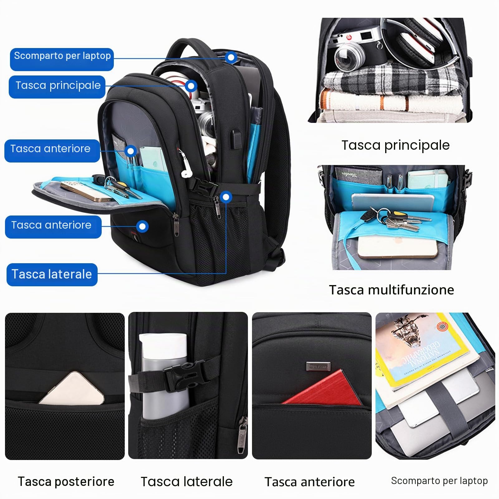 FANDARE Zaino PC Portatili zaino professionale Multifunzione Zaino da scuola Zaino per Laptop con porta di ricarica USB per Affari da 15.6 Pollici Zaino Lavoro Uomo Donna Viaggio Zaini Rosa Rossa