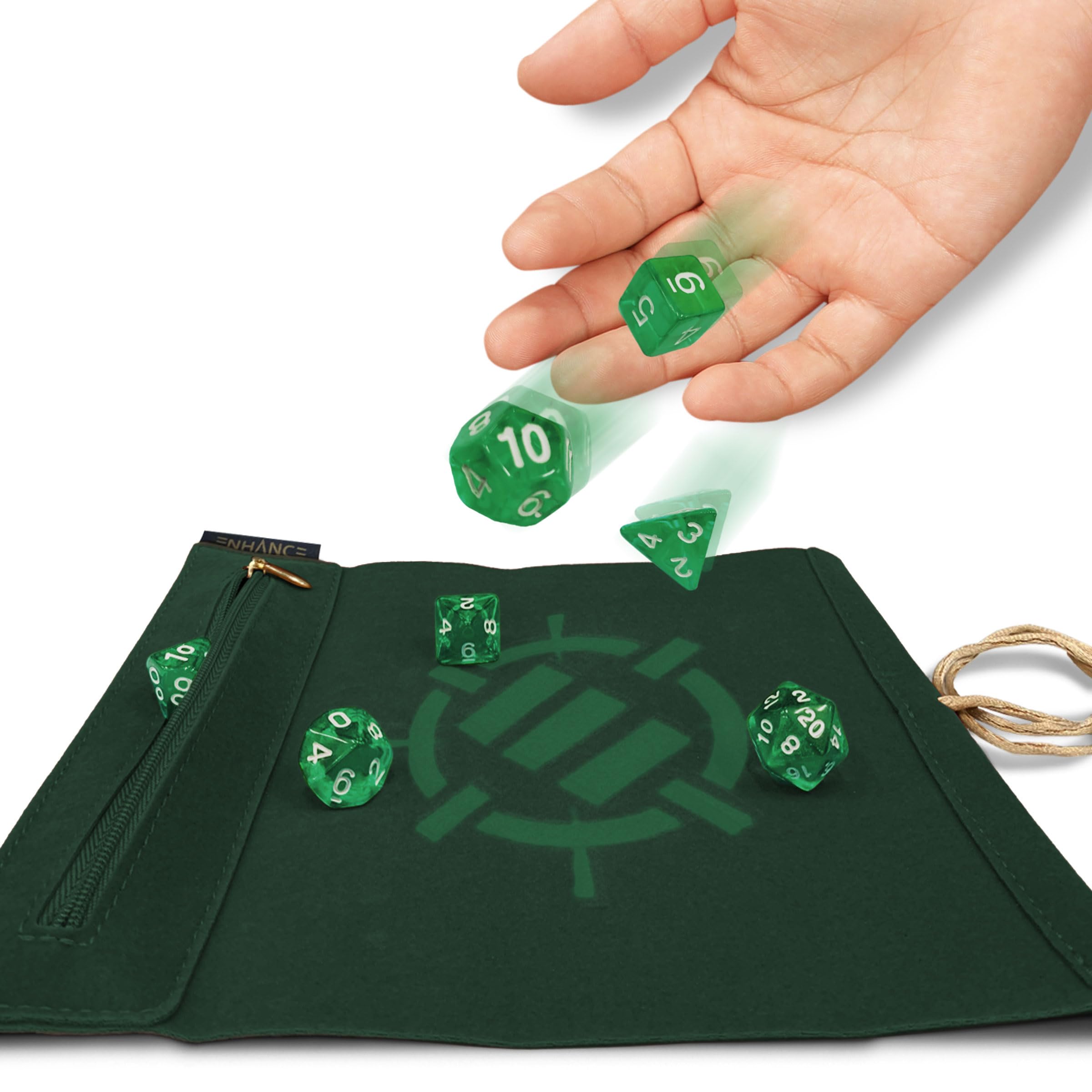 ENHANCE Roll on a Scroll Dice Rolling Mat & 7pc Acrylic Dice Set, Velvet Dice Case with Color-Coordinated 7pc Acrylic Dice - Image 3