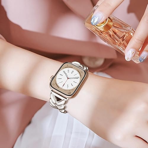 Vista 32 de VISOOM Pulsera de oro rosa compatible con la serie SE 2/9/8 Apple Watch Band 1.614 in/1.575 in/1.496 in Series 7/SE, pulsera de lujo elegante