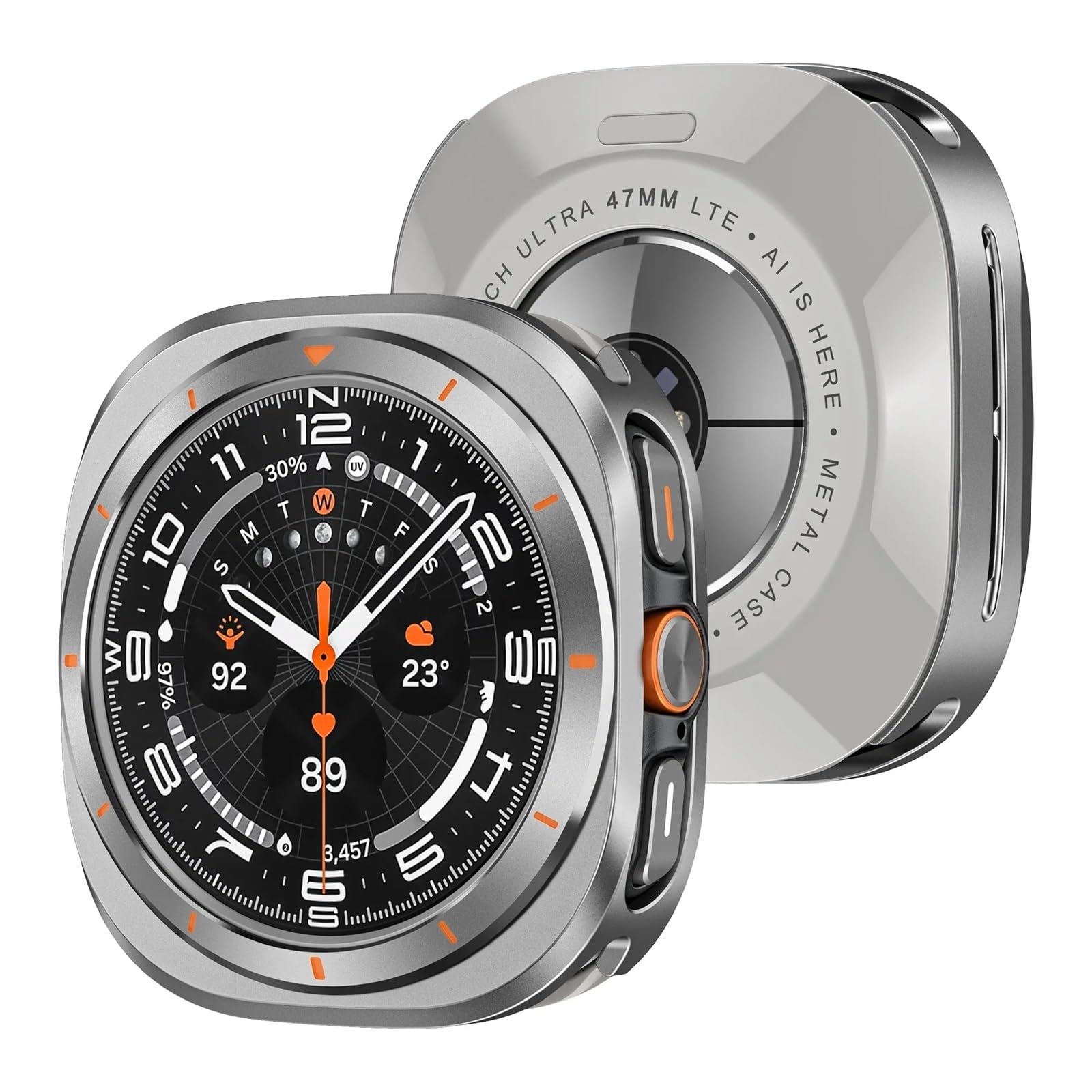 Coque de protection en métal pour Samsung Galaxy Watch Ultra 47 mm Coque en alliage d'aluminium pour Samsung Ultra 7 Accessoires de protection d'écran (Blanc argenté)