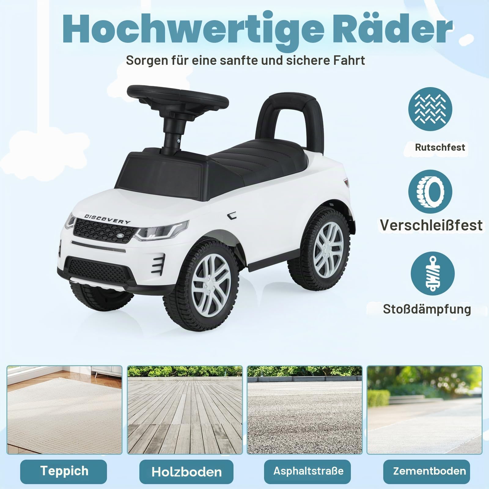 SOARS Kinder Rutschauto, Rutschfahrzeug mit Lenkrad, Hupe, rutschfesten Rädern, verstecktem Stauraum, Aufsitzauto für Kinder ab 1 Jahr (weiß)