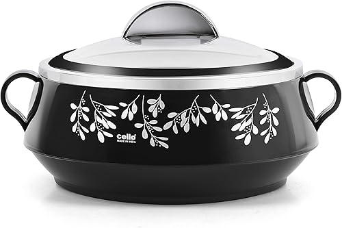 Miniatura 8 de Cello Cazuela de purpurina con acero interior  Juego de cazuela de acero inoxidable aislado para comida chapati curry roti, juego de 3, negro