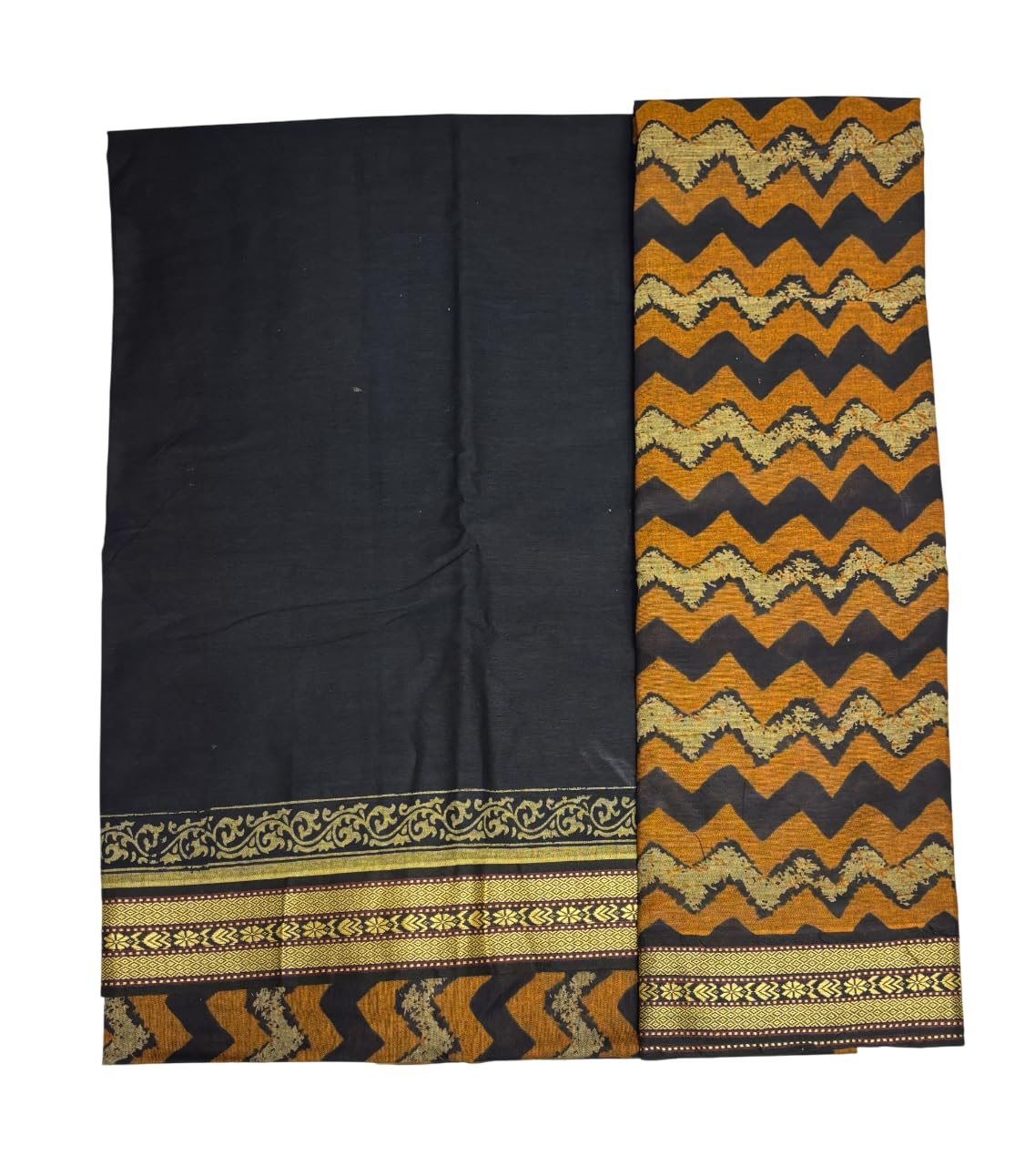 bkrkj Women's South Cotton Unstitched Dress Material | Rajasthani Golden Zari work Border on plain kurta | Gujarati Gujri jaipuri Kutch Print Salwar suit,Cotton Dupatta-picture-7