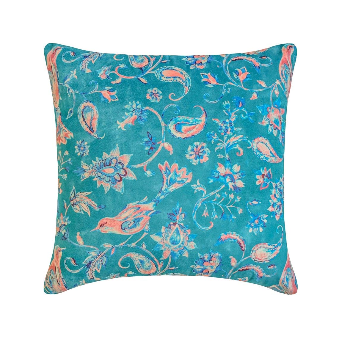 The HomeCentric Designer Throw Cushion Cover Blue 35x35 cm (14"x14") Velvet Birds, Paisleys, Printed Velvet Toss Cushion Cover For Chouch, Hotels, living, Bed Room, Contemporary - Birdsong Embrace โ image 1