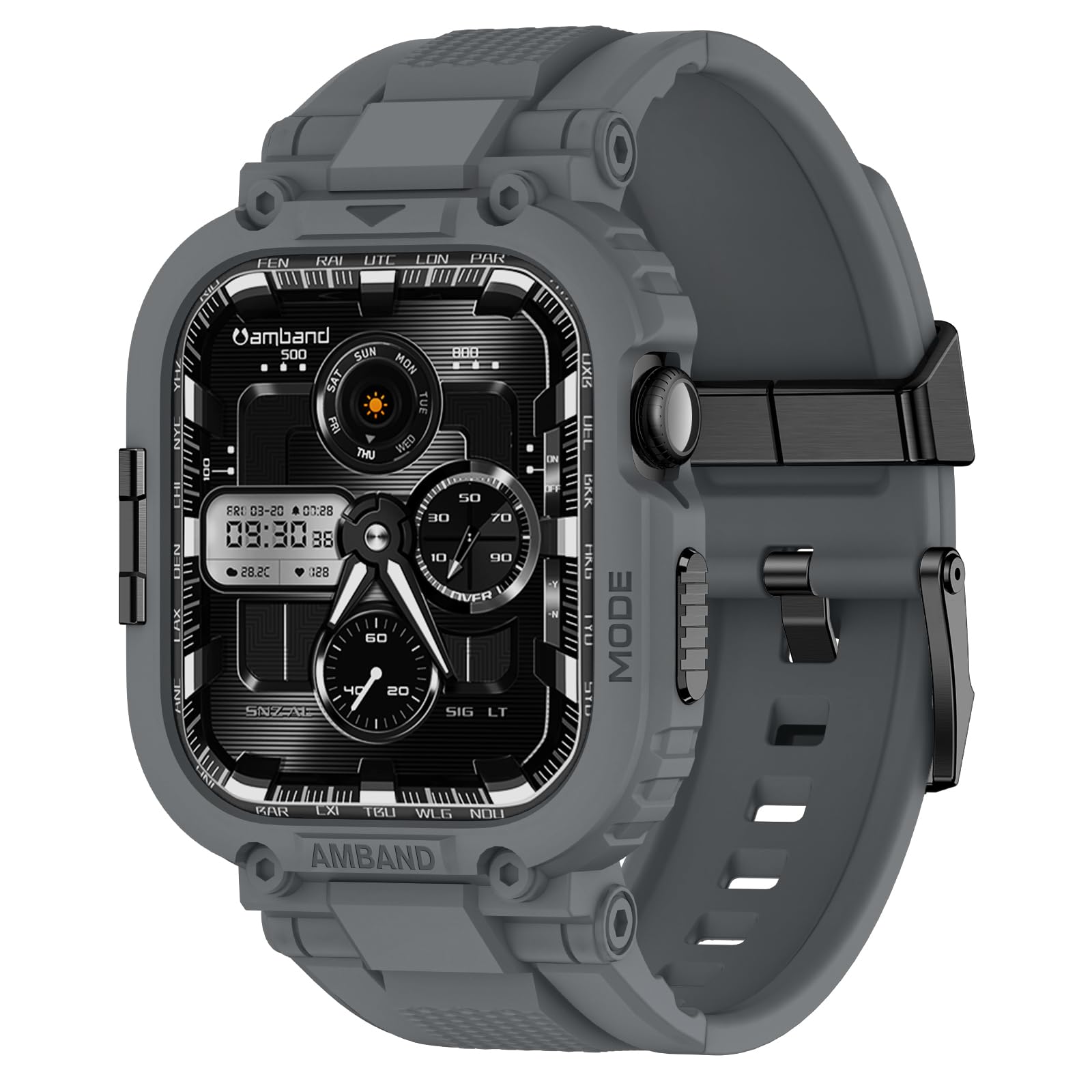 amBand Bands Case Compatible with Apple Watch Series 11/10 46mm, M1 Sport Rugged Heavy Duty Cover Tactical Strap Military Grade Protective Bumper Protector for iWatch 46 mm Men, Gray