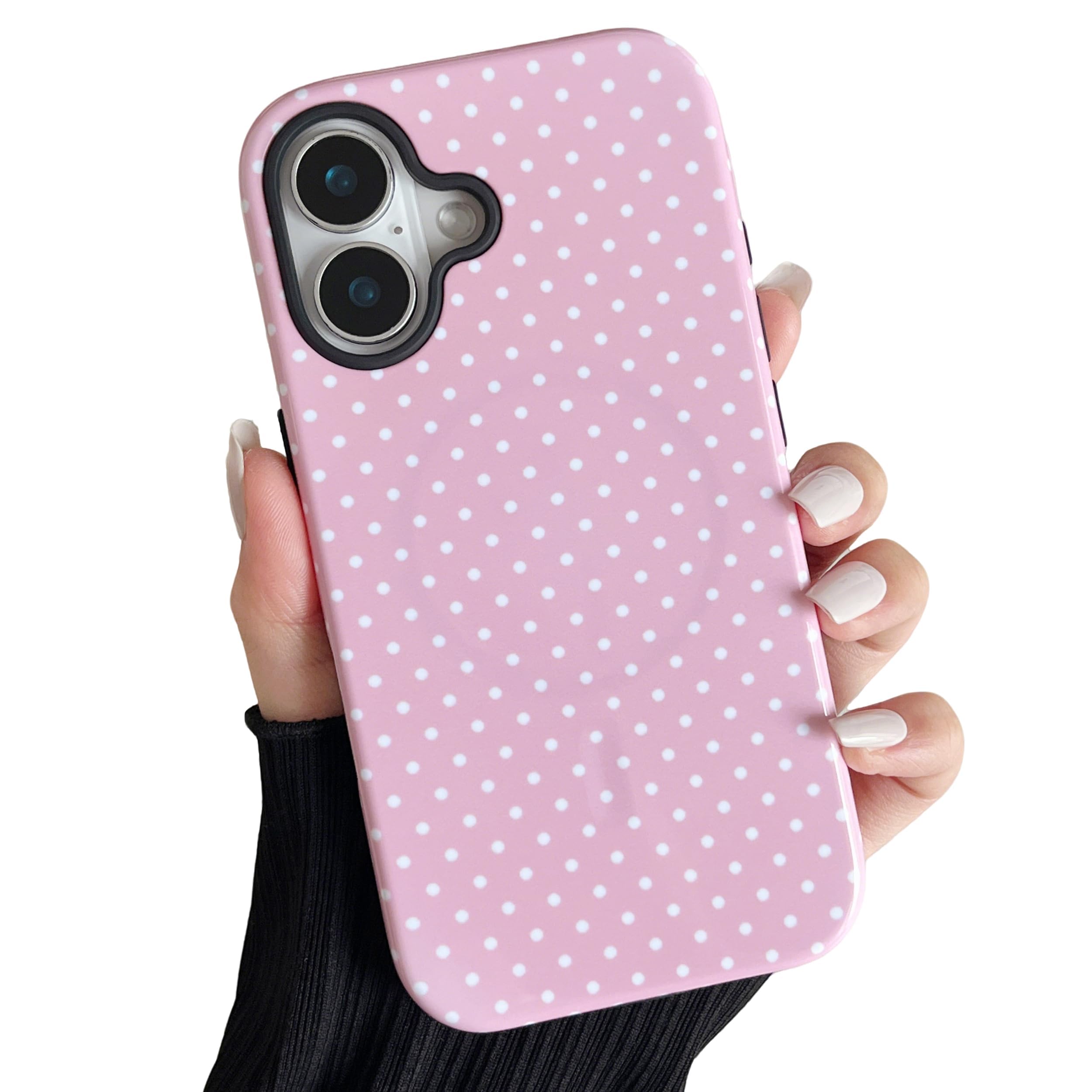 ZTOFERA Coque pour iPhone 16 Plus,Compatible avec MagSafe,à Pois,Rose