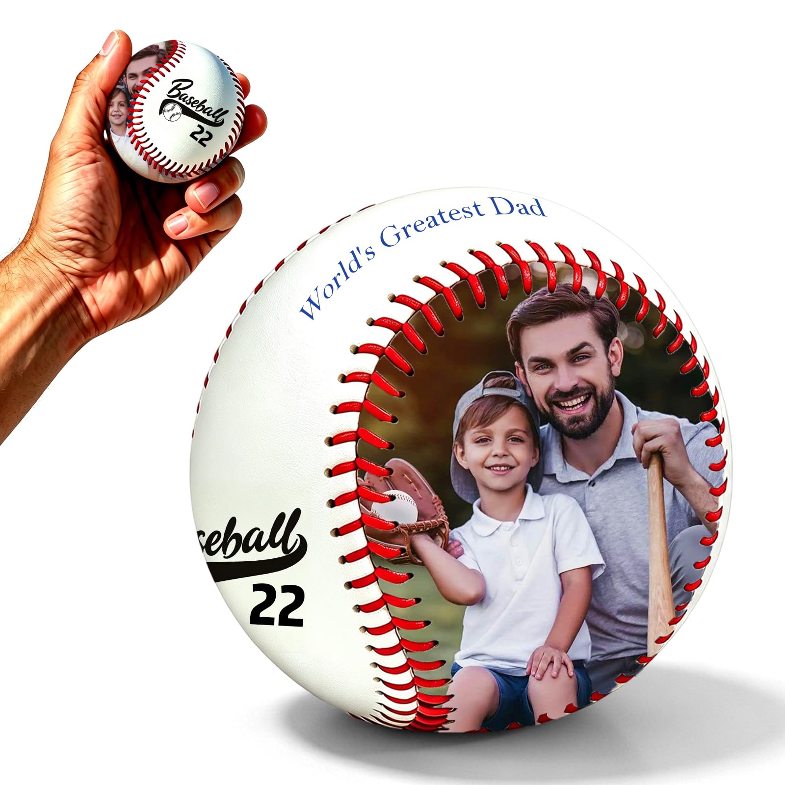 WFE Personalised Baseball with Photo and Text, Custom Engraved Leather Ball with Name & Number, Commemorative Keepsake Gift for Coach, Dad, Groomsmen, Team Award, Father's Day, Birthday
