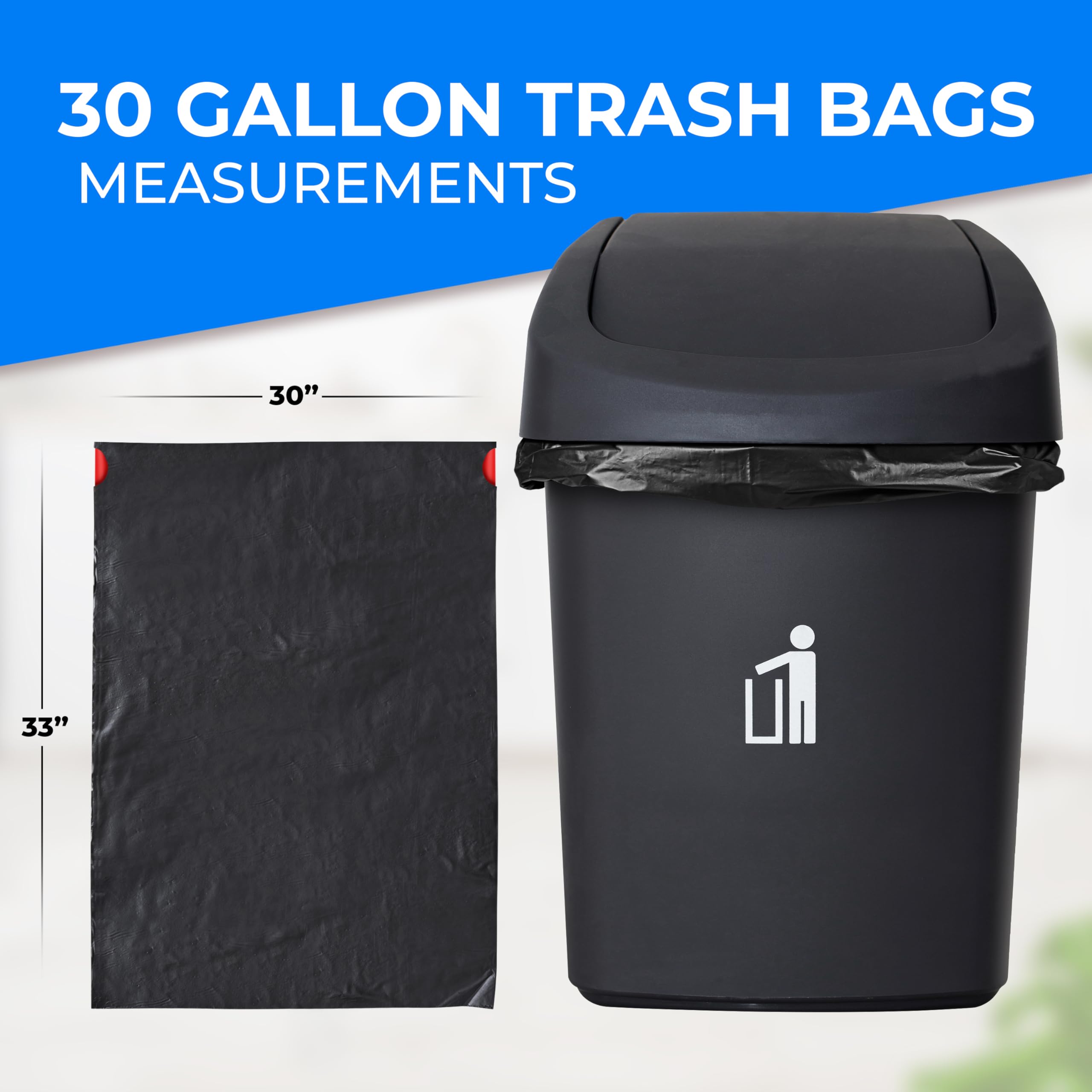 ToughBag Sacchetti per la spazzatura da 30 galloni con coulisse (150 pezzi) grandi sacchetti neri per immondizia da 30 galloni, resistenti per cucina, commerciale e prato