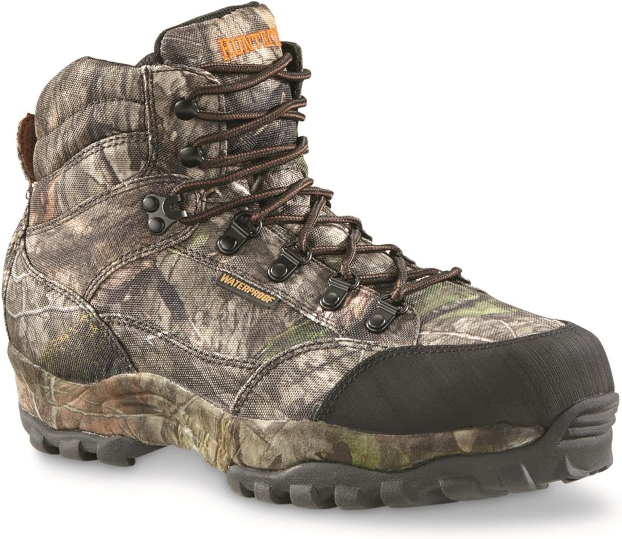 HUNTRITE Guidelight 6" Waterproof Hunting Boots for Men, Hiking, Climbing, Trekking Lace-Up Shoes with Thick Rubber Sole Mossy Oak Country DNA 11 2E (Wide)