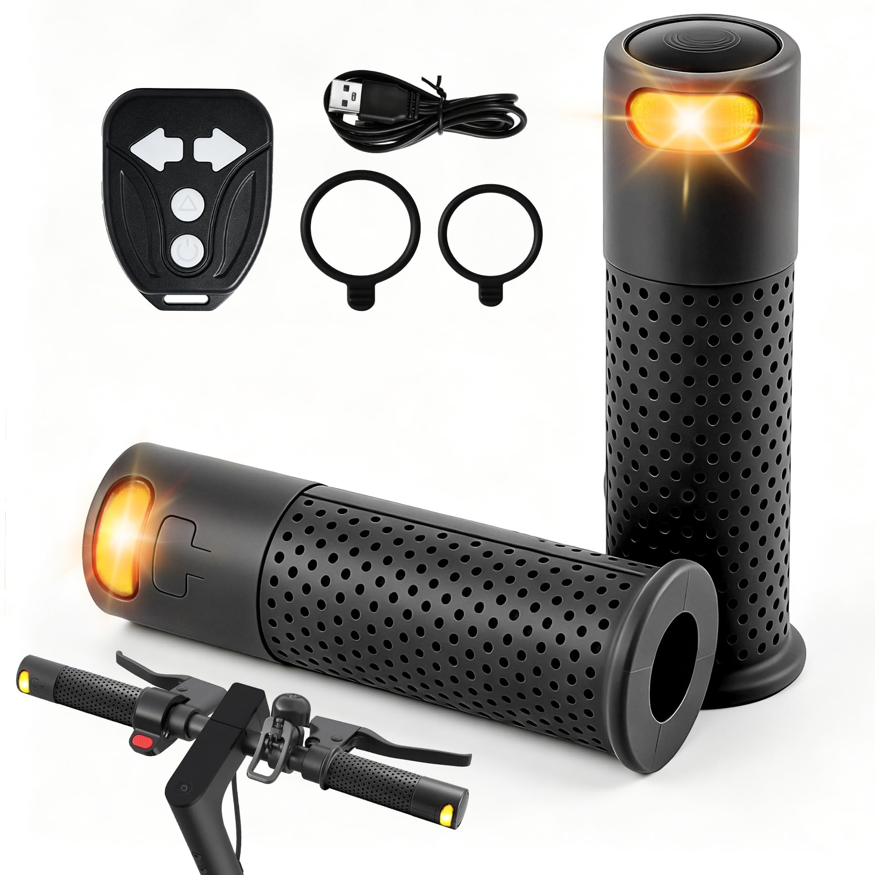 E Scooter Freccia con Maniglia, Indicatore LED per Manubrio, Manopole Ricaricabili USB per Xiaomi M365/Pro 2/Mi3/Ninebot Max G30/G30D, Impugnature Morbide per 16-22,5 mm, Componenti per Scooter,Nero