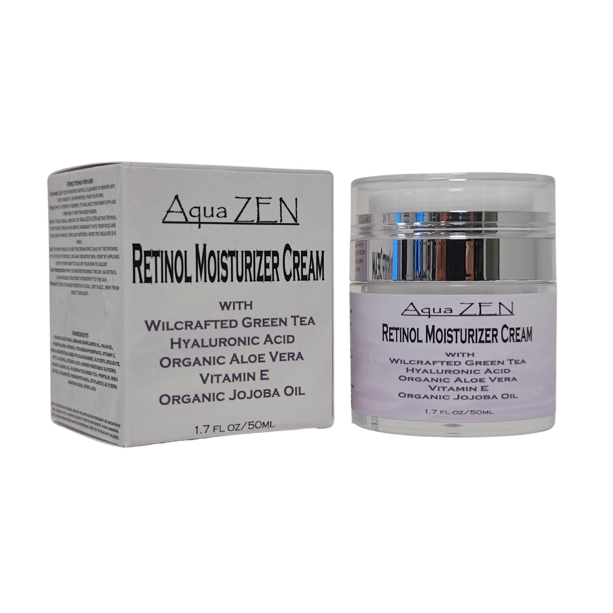 Aqua ZEN 2.5% Active Reintol Moisturizer Cream w/Wildcrafted Green Tea, Hyaluronic Acid, Organic Aloe, Organic Jojoba Oil, & VItamin E - Anti Aging, Daily Hydration, Wrinkle Repair | 1.7fl oz