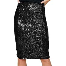 Anna-Kaci Womens High Waist Sparkly Sequins Midi Skirt Pencil Cocktail Party Skirt