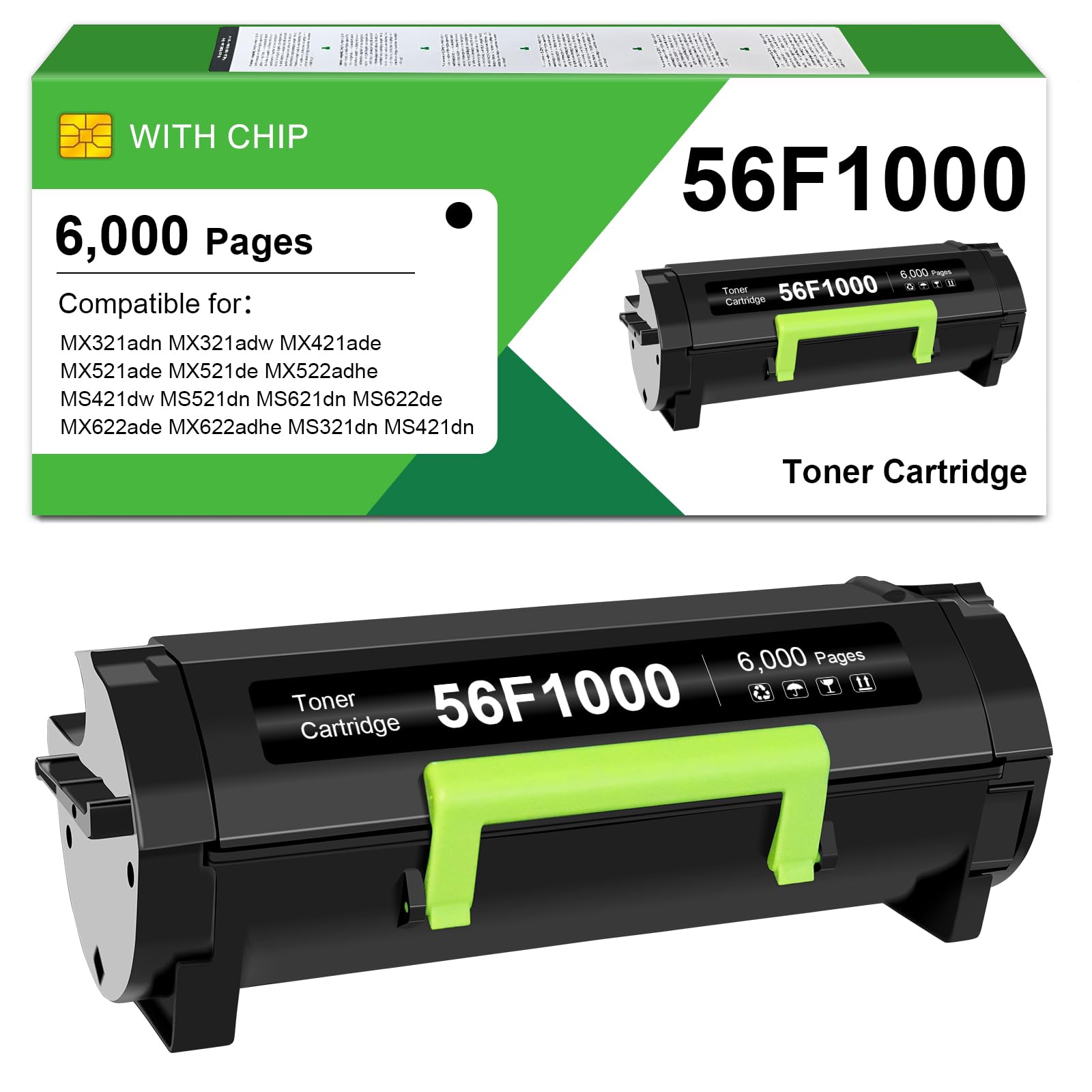 XENHTAAI 56F1000 Black Toner Cartridge Compatible for Lexmark 56F1000 Toner Cartridge for MX521,MX522,MX622,MX321,MX421,MS321,MS421,MS521,MS621,MS622,