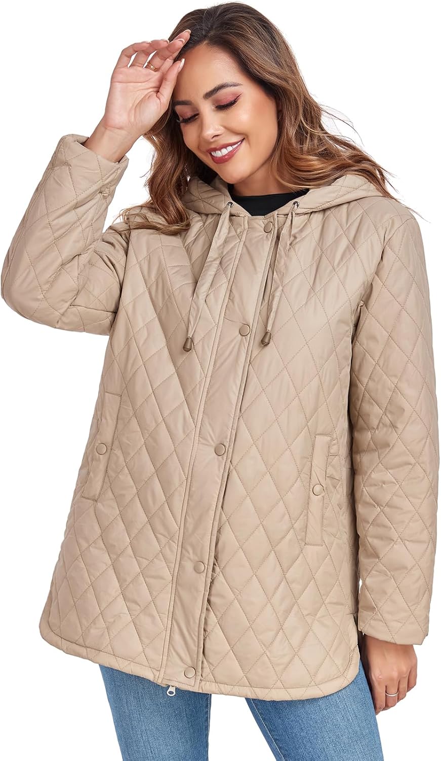 Womens Oversized Quilted Jackets Lightweight Long Sleeve Full Zipper Puffer Jacket Casual Hooded Coats with Pockets - Image 4