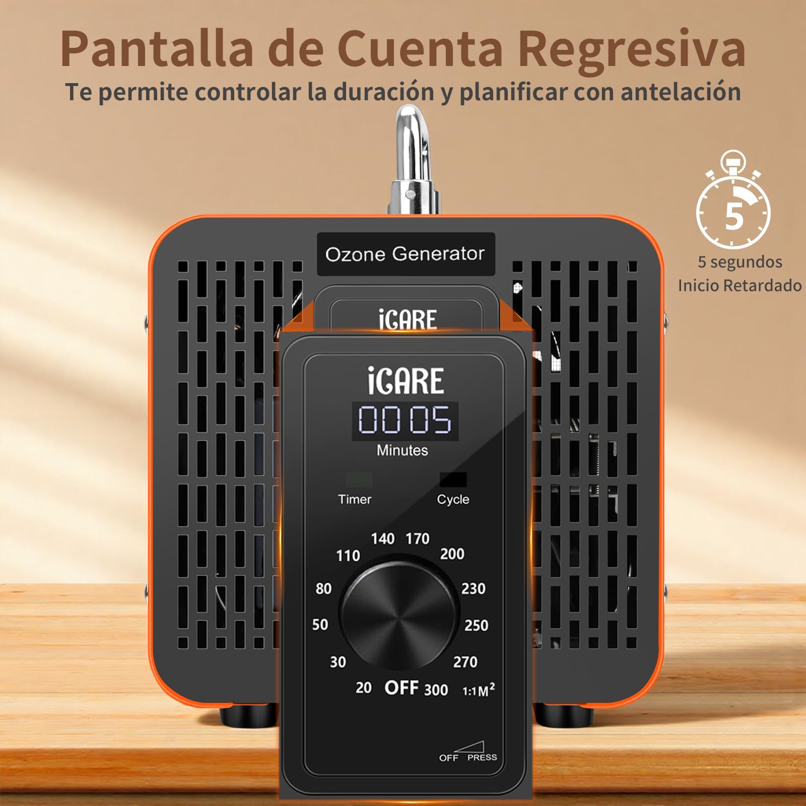 Generador de Ozono Hogar 60000mg/h, Máquina de ozono con Perilla Electrónica, Purificador de Aire con Temporizador, Dispositivo de Ozono O3 Portátil para Garajes, Hogar, Coche, Eliminación de Olor