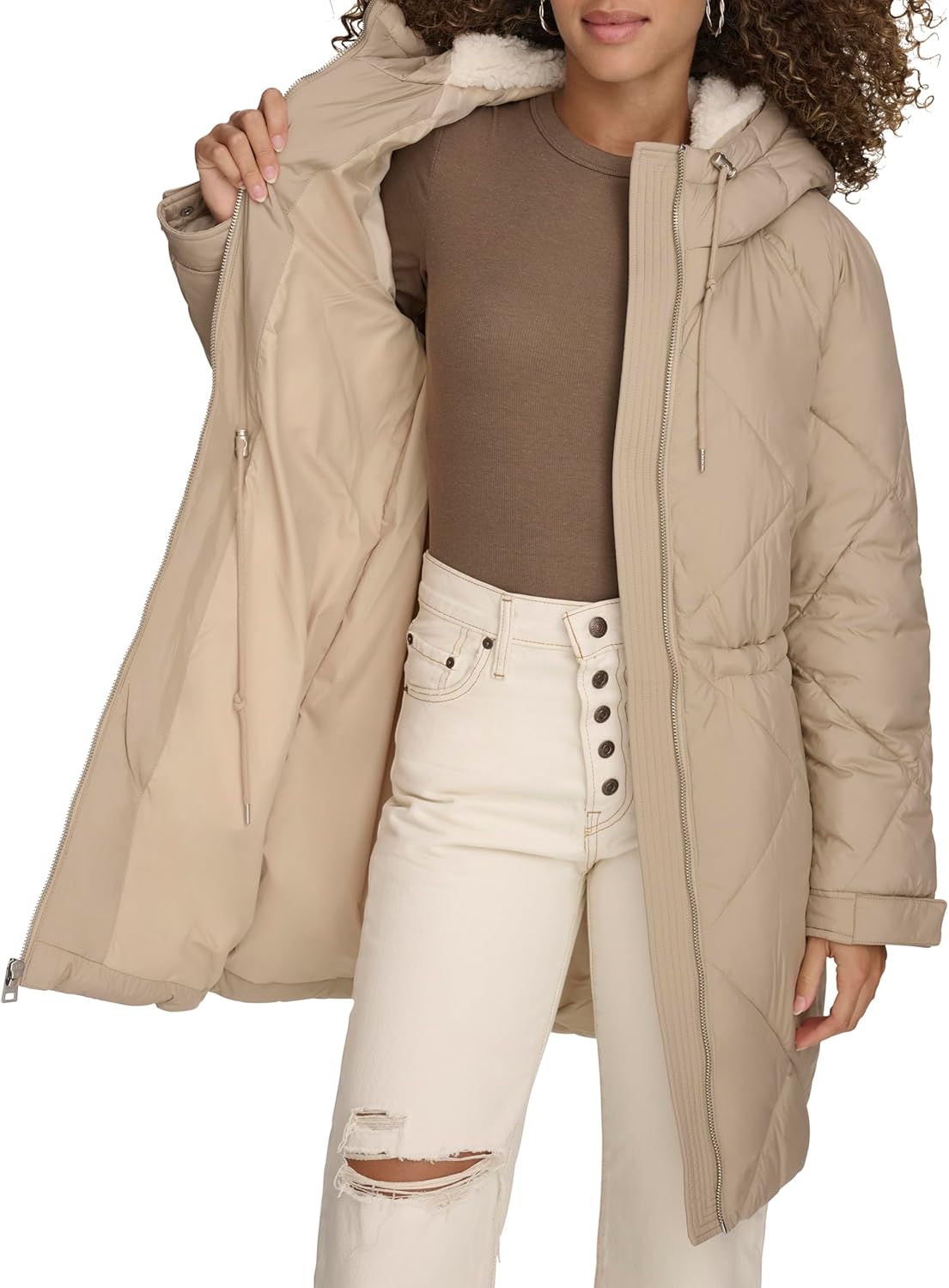 Levi's Women's Soft Sherpa Lined Diamond Quilted Long Parka Jacket (Standard & Plus Sizes) - Image 4