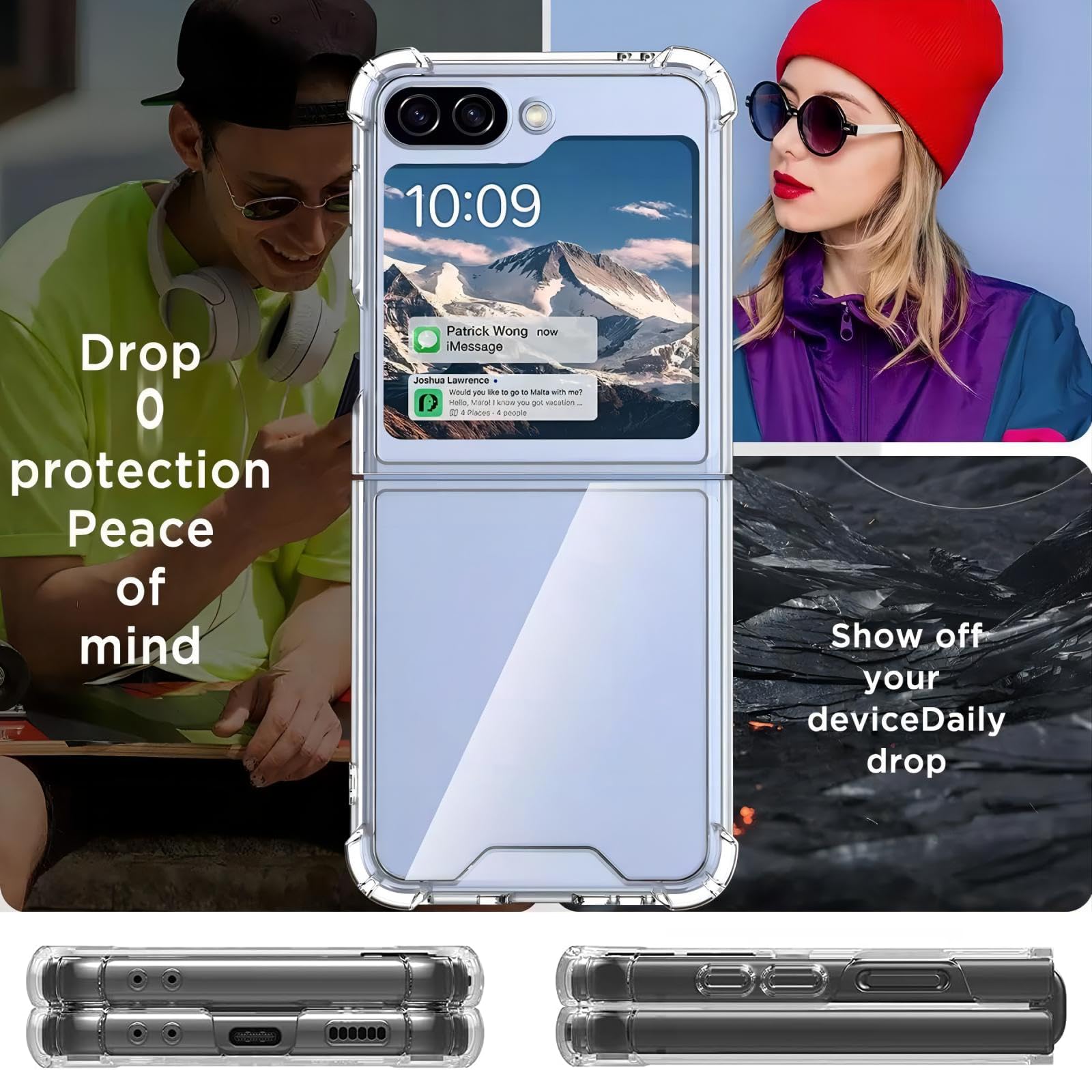 USTIYA Funda para Samsung Galaxy Z Flip 6 5G acrílico transparente + TPU cuatro esquinas funda protectora transparente sin amarilleamiento (transparente)