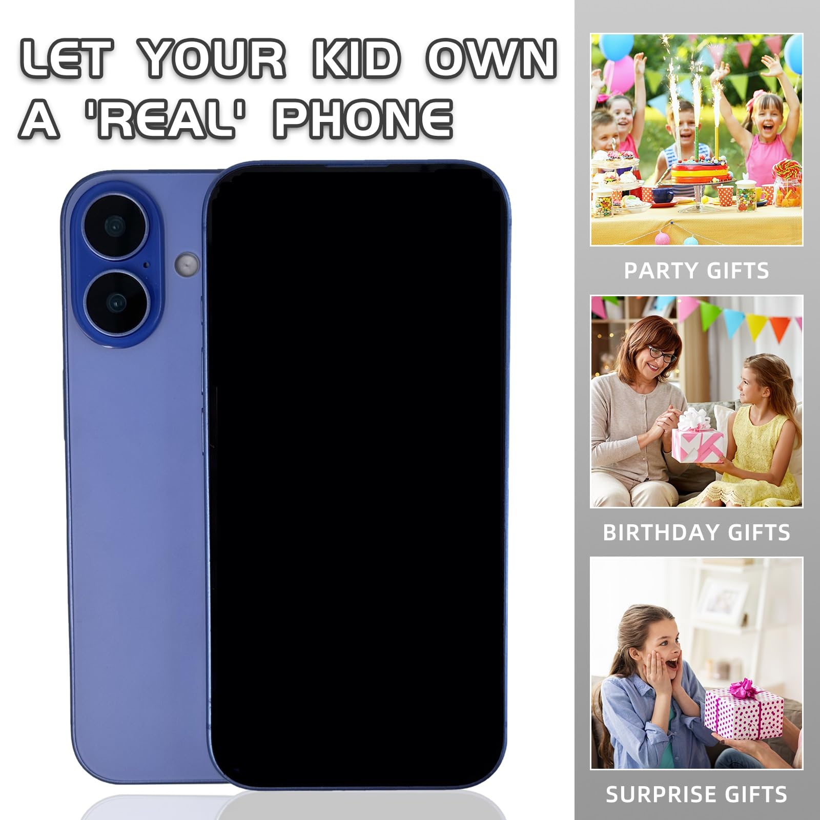 Teléfono falso falso PropPhone, señuelo de pantalla negra, teléfono de pera, teléfono que no funciona 16 16Pro Max para juegos de niños, DisplayPhone se ve como Phonepro real max16 (16, ultramar 6