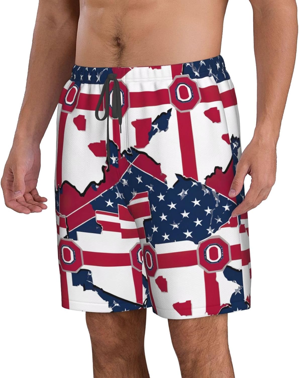 Abstract Ohio State Flag MAP 04 Print Mens Casual Shorts Drawstring Summer Beach Stretch Shorts Novelty Swimtrunks