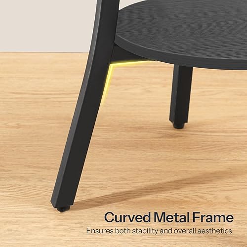 Miniatura 7 de HOOBRO Mesa auxiliar redonda, mesa auxiliar de sofá de 2 niveles, mesita de noche de almacenamiento pequeña, para espacios pequeños, mesa decorativa