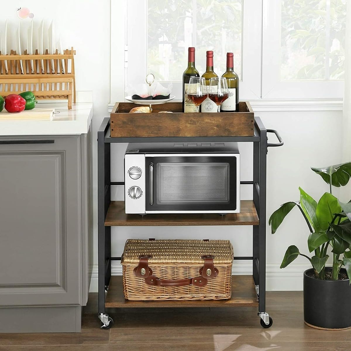 Hoppa! Servierwagen - Schwarz/Braun - Metall - 65 x 40 x 86 cm