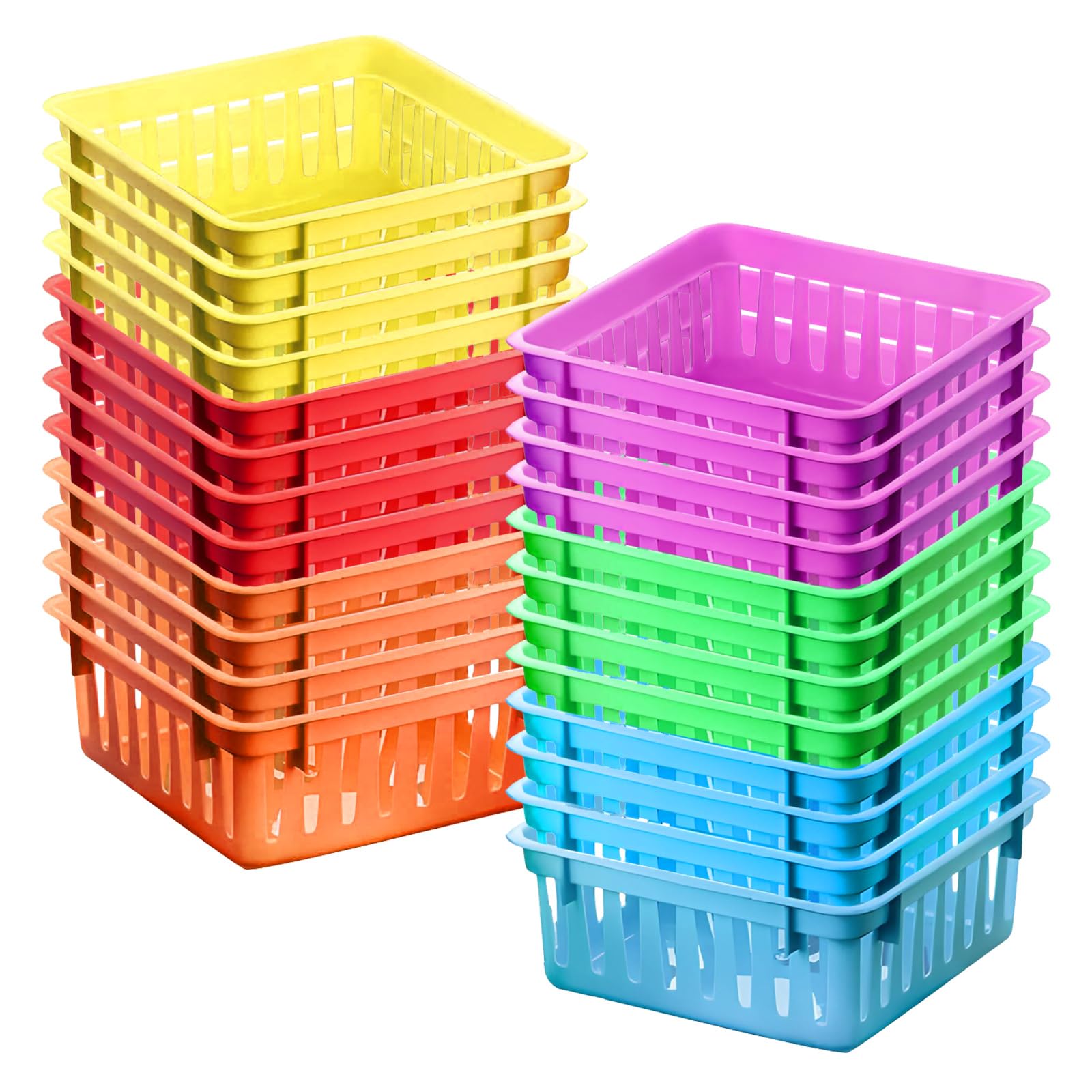Hyuetrsa 24 Pack Classroom Storage Baskets, Small Colorful Plastic Storage Trays, Pencil Holders for Organizing, Crayon Pencil Containers Organizer
