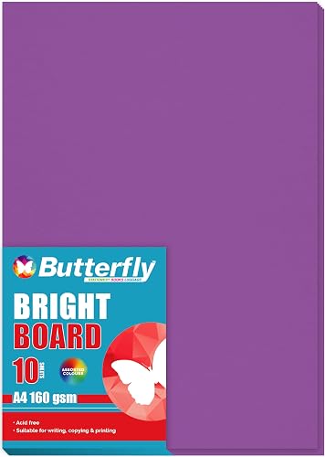Butterfly A4 160GSM 10 Sheets Bright Board, Assorted colours