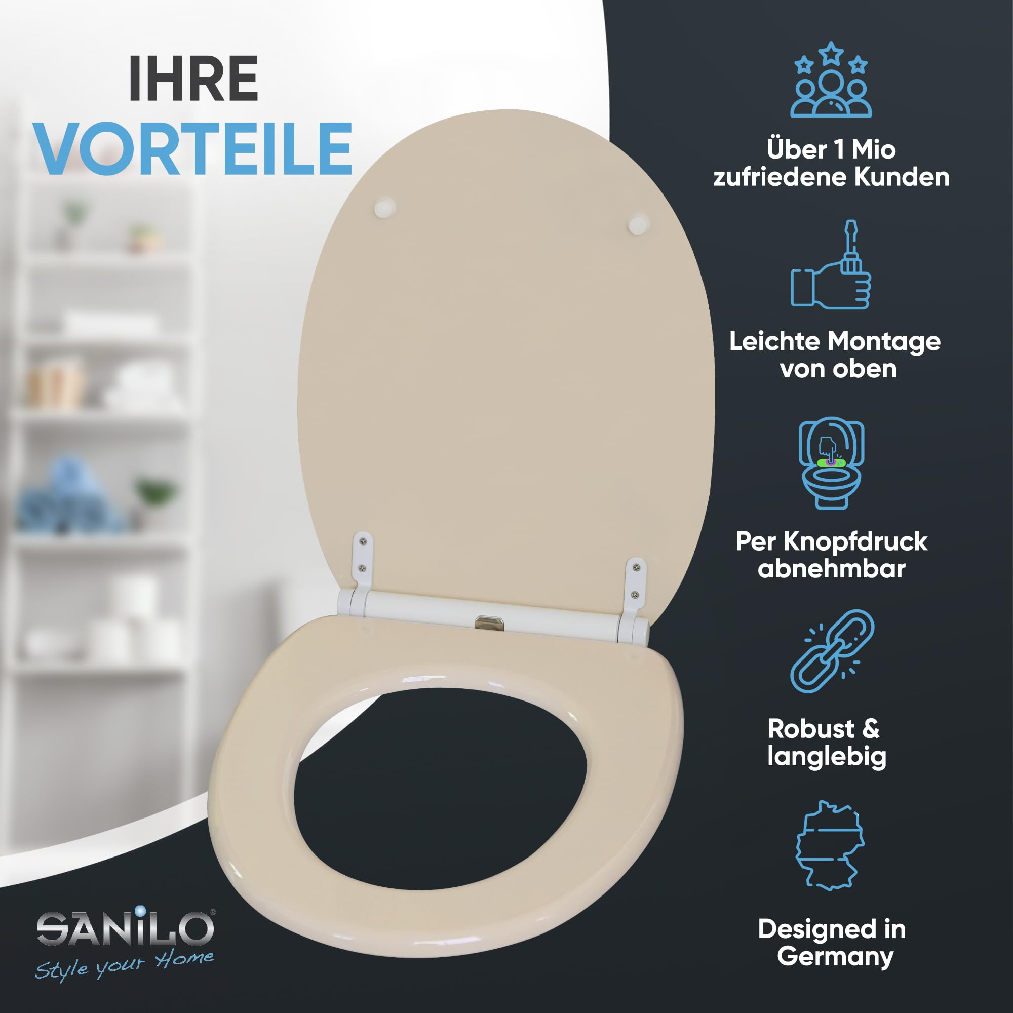 Sanilo WC Sitz mit Absenkautomatik & Quick-Release aus Holz, Bahamabeige