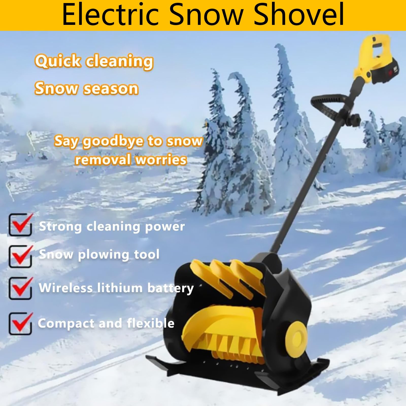 Bezprzewodowa elektryczna łopata do śniegu o szerokości 41 cm, 15 cm, głębokości, odległości 10 m, do odśnieżarki, na taras, podjazd (2 baterie)