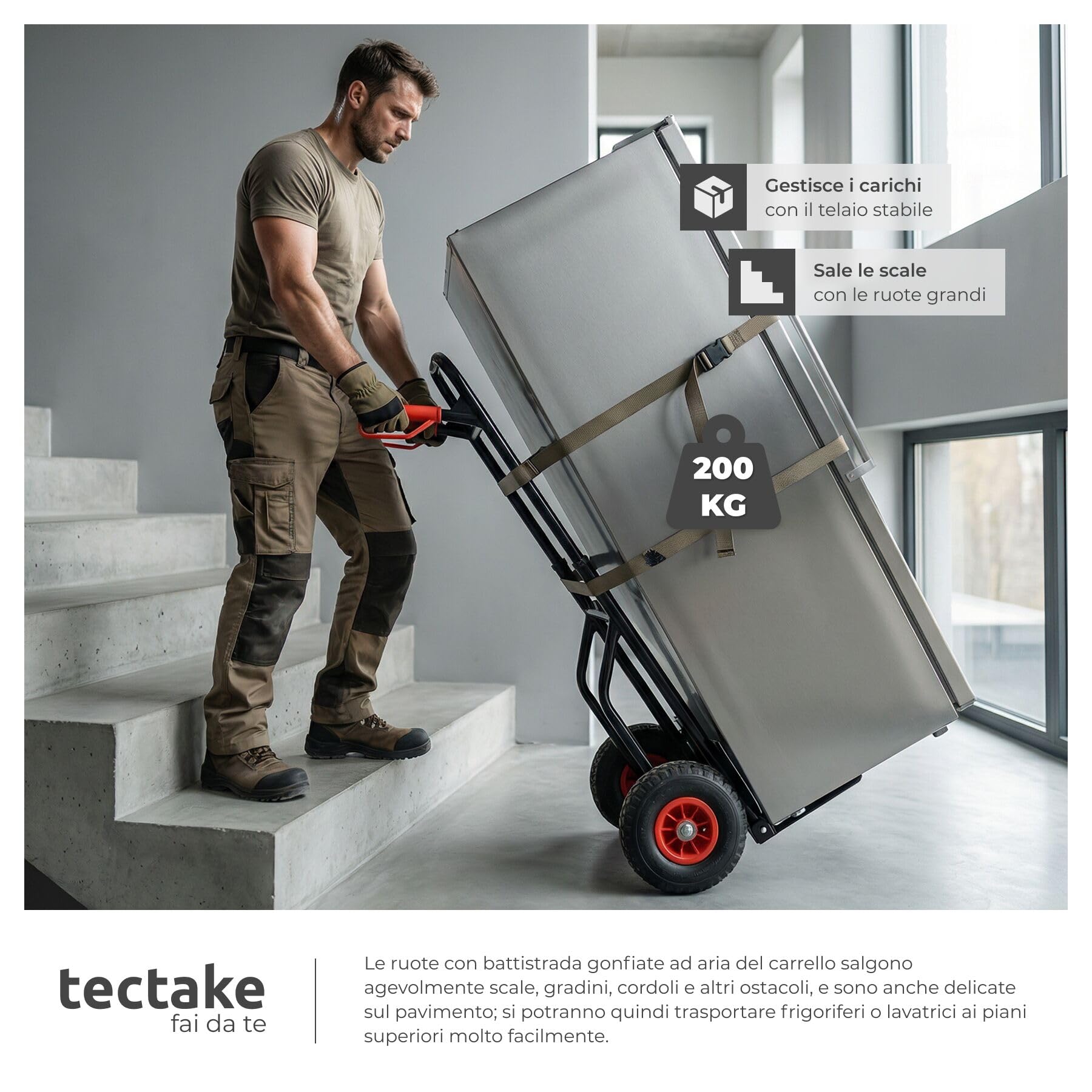 tectake® Carrello Portapacchi, Telaio Estensibile, Traverse Arrotondate, Paletta di Carico Ripiegabile, Proteggi-Ruote, Carrellino con Ruote e Maniglie di Sicurezza - Nero